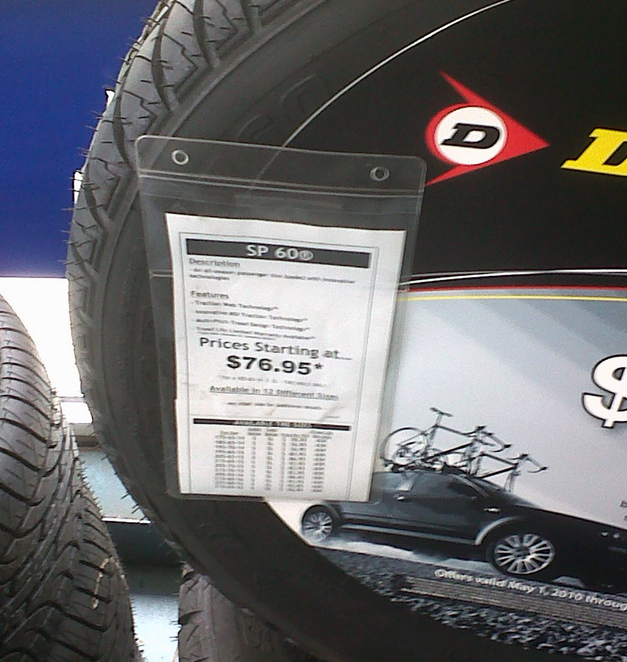 Vinyl Envelope Tire Price Ticket Holder | BAW Plastics Inc.