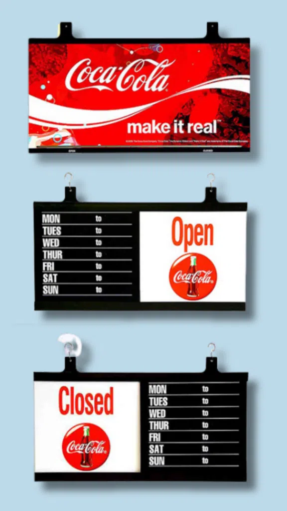 Coca-Cola Open Close Signs | BAW Plastics Inc. | BAW Plastics Inc. Examples of Brand Signage - Open Close Signs